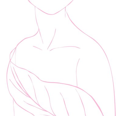 Palmiye yaprağıyla bir kadının göğsünün vektör görüntüsü. Güzel vücut şekli. Özet, minimalizm