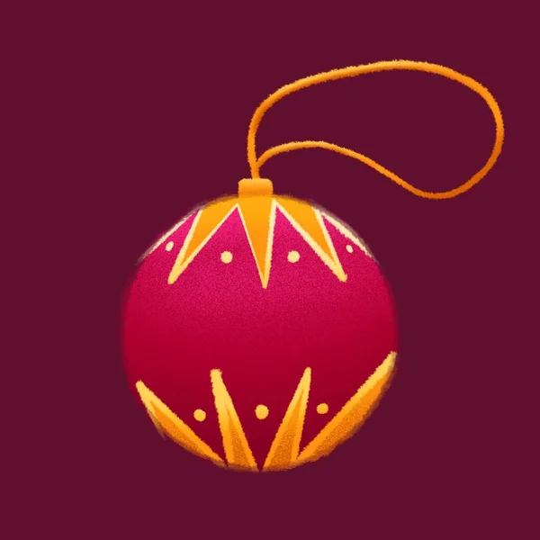 Raster Illustration Der Roten Weihnachtskugel Mit Goldenem Ornament — Stockfoto