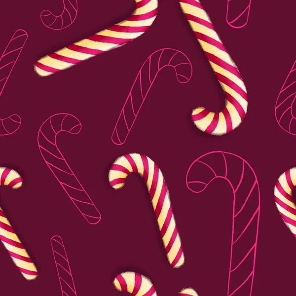 Seamles Pattern Christmas Sweet Cane Raster — Stock Photo, Image