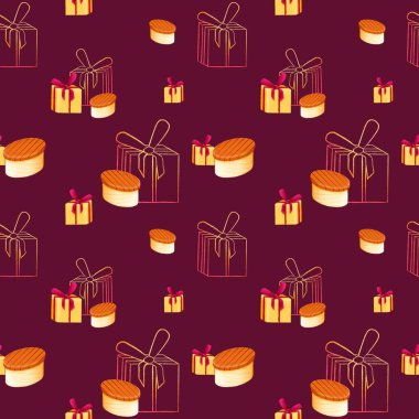 Kusursuz desenli altın hediye kutuları, raster, el yapımı.