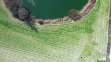 Çiftlik arazisindeki su havuzu manzarası. Navarre, İspanya. 4K