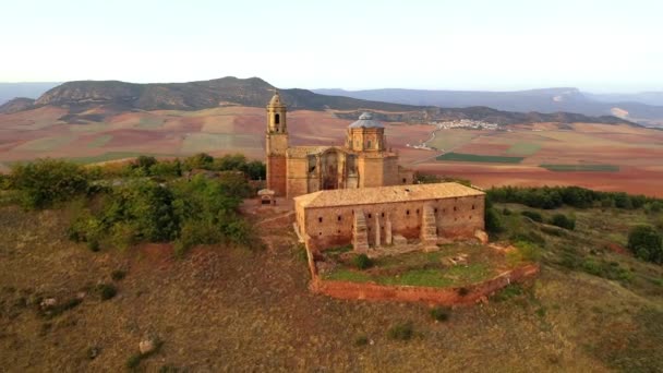 Pueblo Sorlada Monasterio San Gregorio Navarra España Europa Vista Aérea — Vídeos de Stock