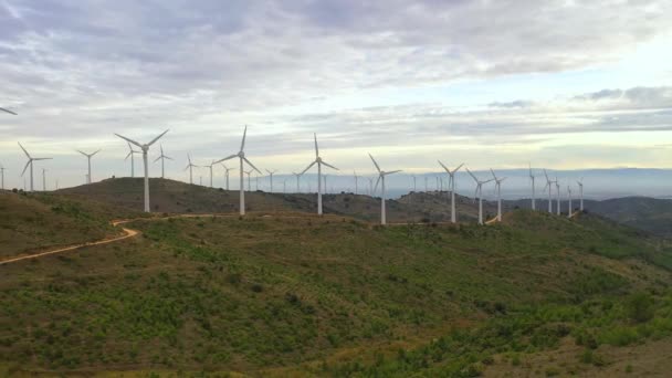 Windturbinestation Navarra Spanje Europa Luchtfoto — Stockvideo