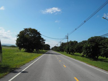 Mavi gökyüzü ile güzel bir yol.