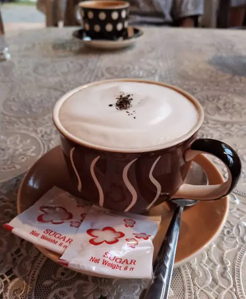 Kopje Koffie Houten Tafel — Stockfoto