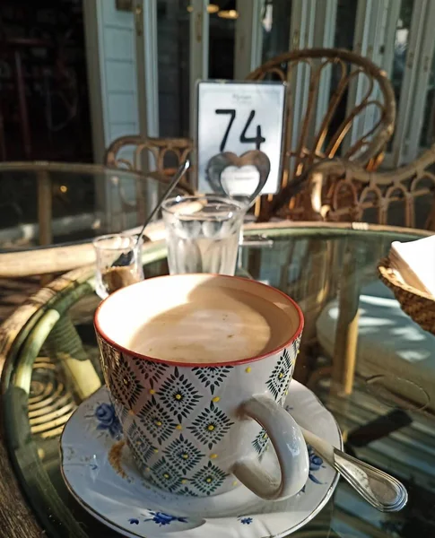 Taza Café Sobre Mesa Madera — Foto de Stock