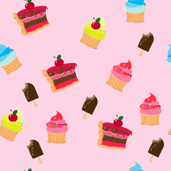 Seamless pattern with sweet desserts and ice cream — ストックベクタ