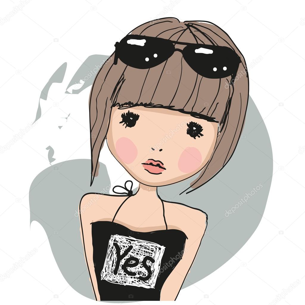 Cute Girl With Glasses Drawing Cute Girl With Glasses Stock