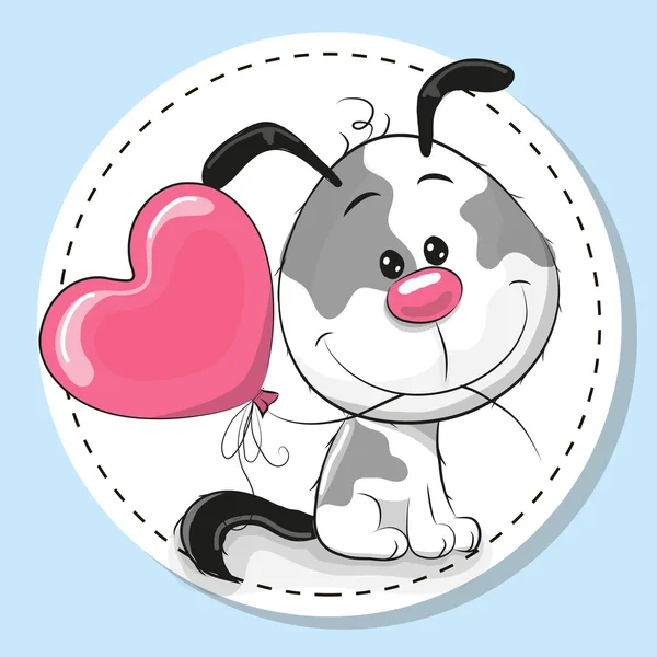 Mignon chien avec ballon rose — Image vectorielle