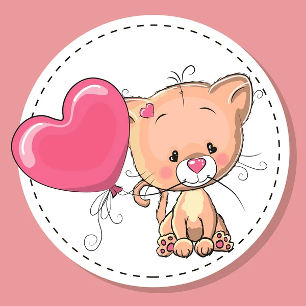 Lindo gatito con globo rosa — Vector de stock