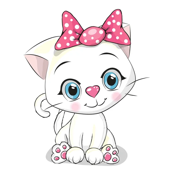 Bonito desenho animado branco gatinho — Vetor de Stock