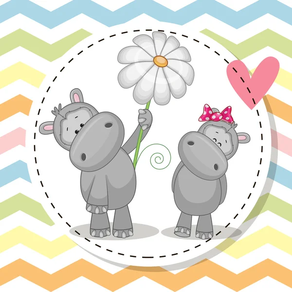 Greeting card with two Hippos — Stock Vector