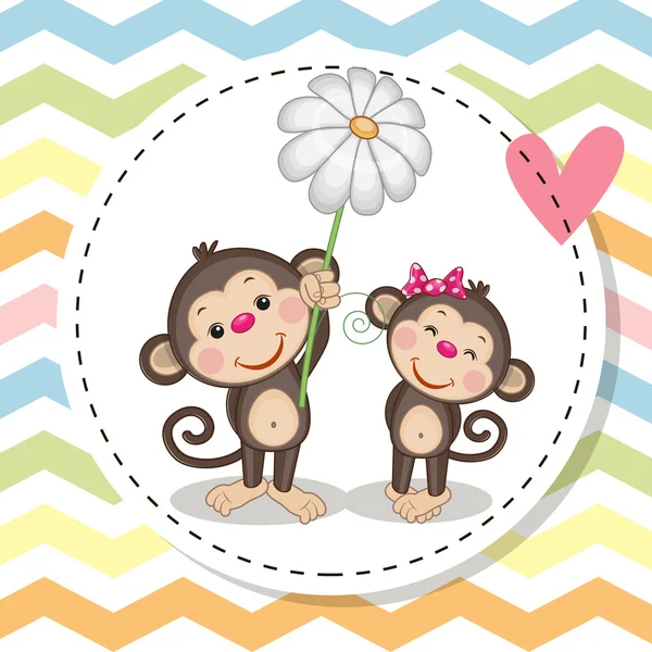 Tarjeta de felicitación con dos monos — Vector de stock