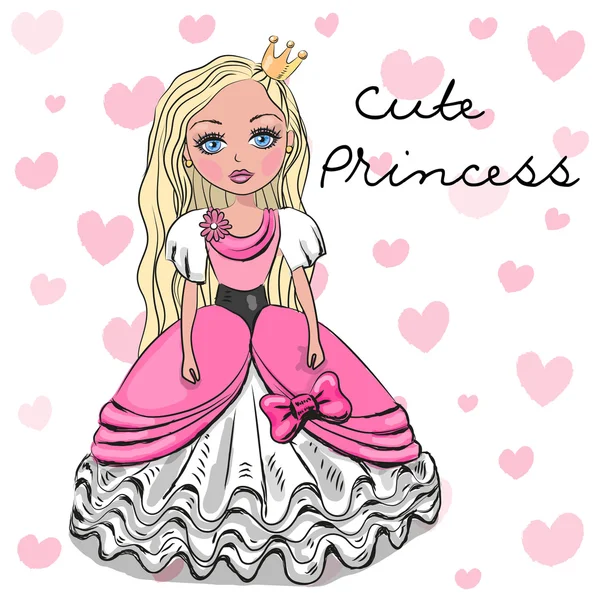 可爱的公主穿着粉红色的连衣裙 — 图库矢量图片