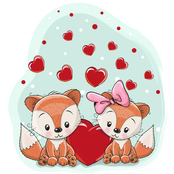 Two foxes with heart — Stock Vector