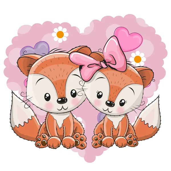 Two Cute Foxes — Stock Vector