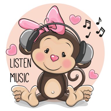 Sevimli çizgi maymun kulaklıklar ile