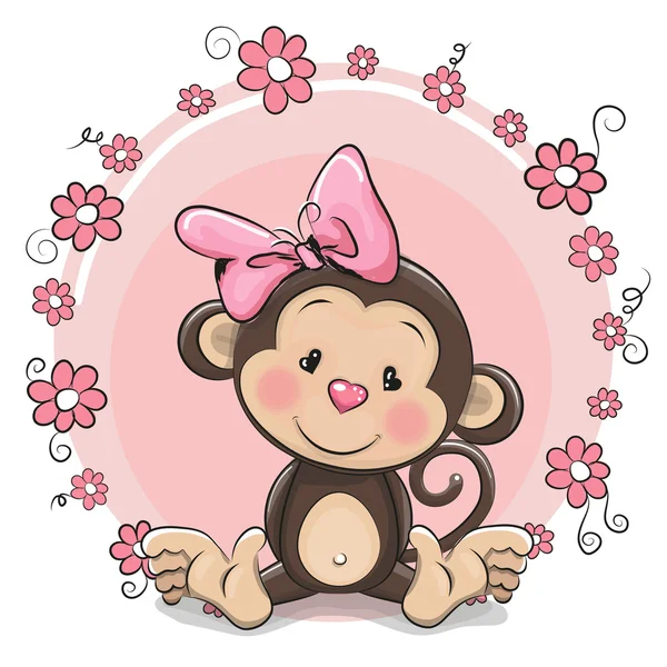 Χαριτωμένο κορίτσι μαϊμού ευχετήρια κάρτα — Διανυσματικό Αρχείο
