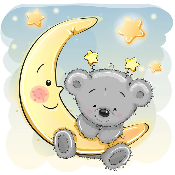 Osito de peluche en la luna — Vector de stock