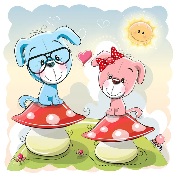 Twee cartoon puppies — Stockvector