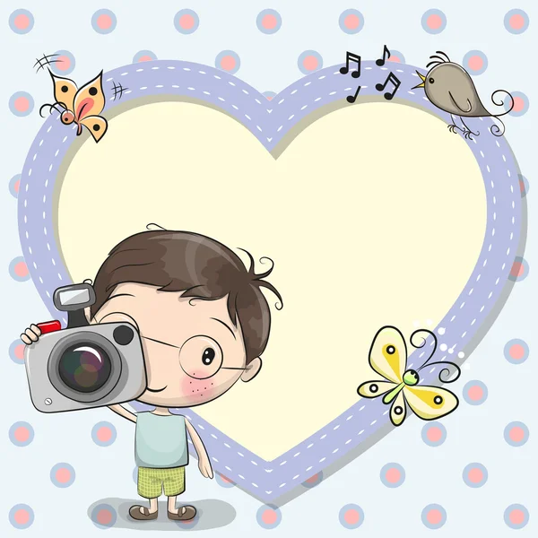 Χαριτωμένο κινούμενα αγόρι με μια φωτογραφική μηχανή — Διανυσματικό Αρχείο