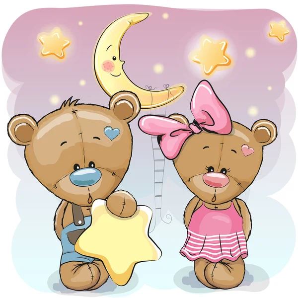 Teddy Bear Girl y Boy con una estrella — Vector de stock