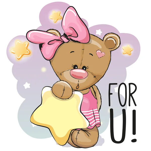 Cute Cartoon Teddy Bear Girl — Stock Vector