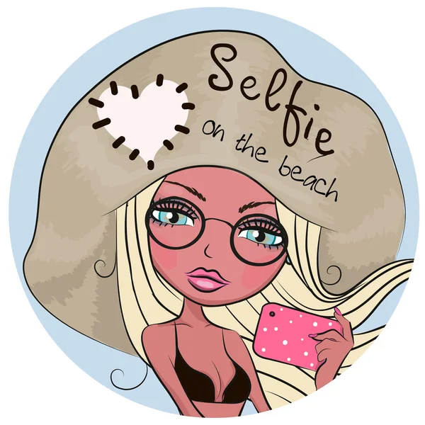 ベクトル漫画のかわいい女の子は、selfie — ストックベクタ