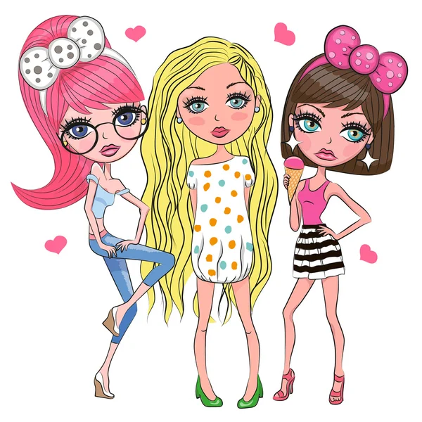 Tři roztomilé dívky — Stockový vektor