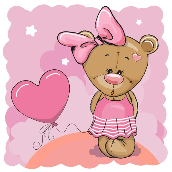 Teddybeer meisje met ballon — Stockvector