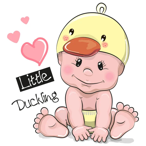 Cute Cartoon Baby boy in a Duckling hat — Stock Vector