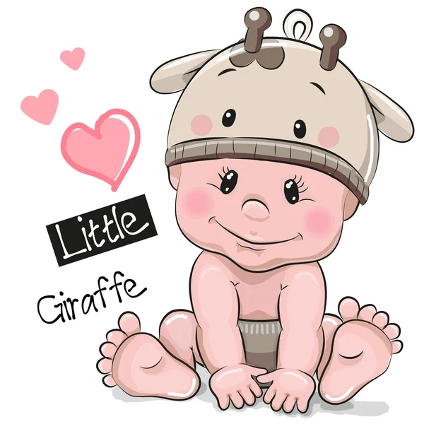 Cute Cartoon Baby boy in a Giraffe hat — Stock Vector