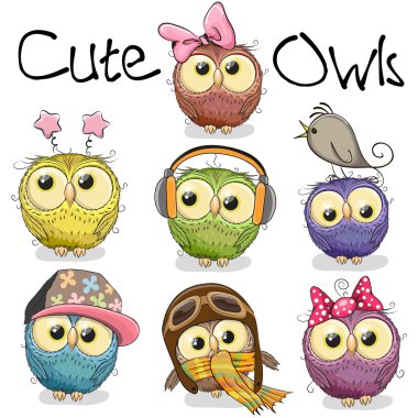 Set of cute cartoon owls clipart