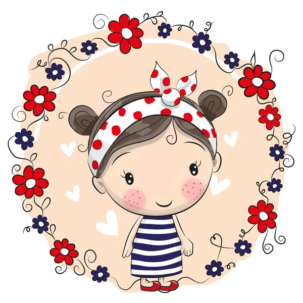 Cute Cartoon Girl and flowers — Stock Vector