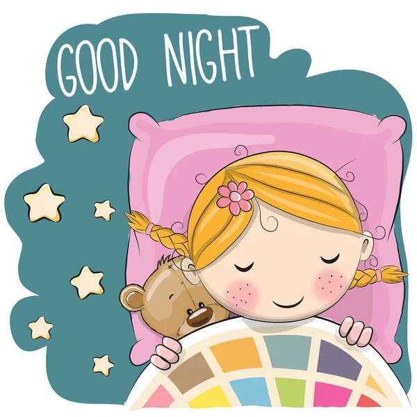 Cute Cartoon Girl in a bed — Stock Vector