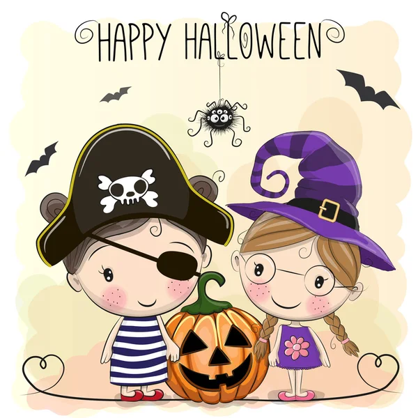 Halloween-Karte mit zwei Mädchen — Stockvektor