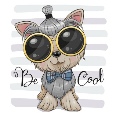 Papyonlu ve gözlüklü şirin çizgi film Dog Yorkshire Terrier