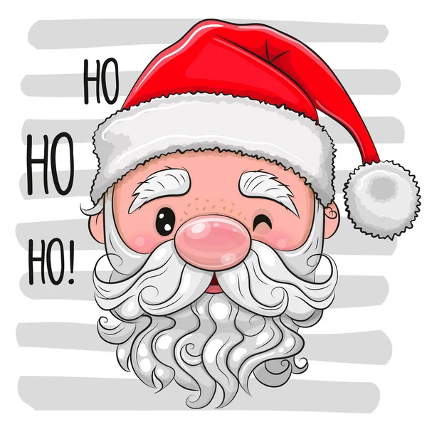 Kopf Von Cute Cartoon Santa Auf Einem Gestreiften Hintergrund — Stockvektor