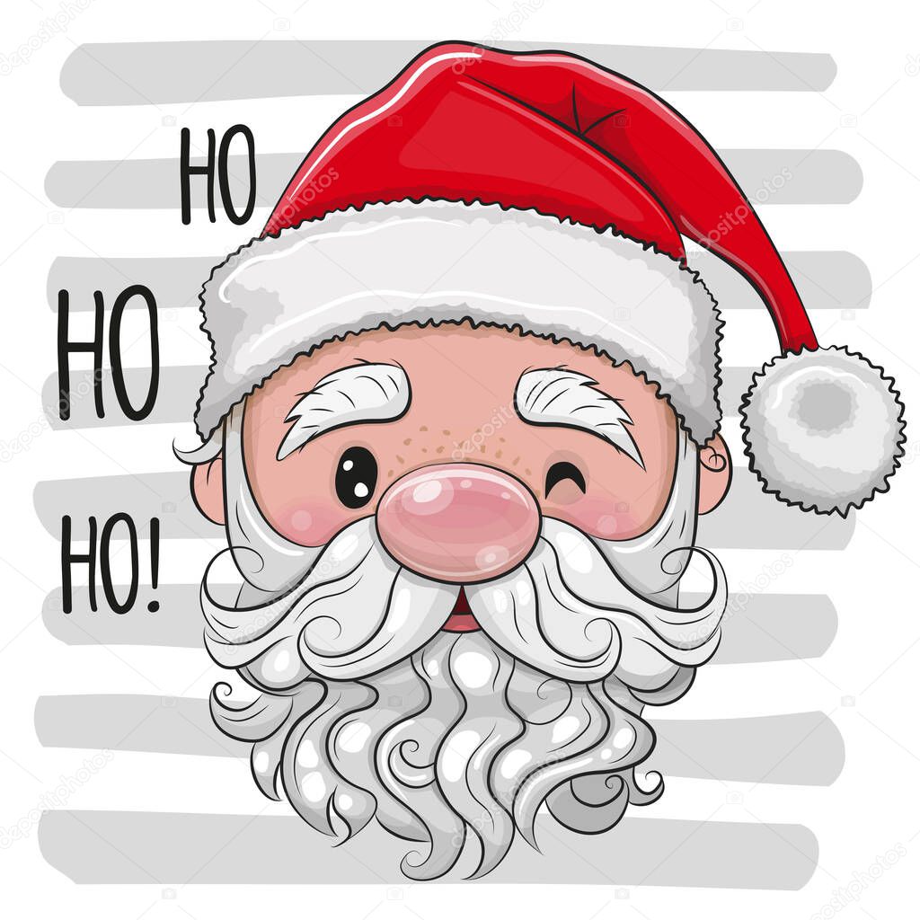 Head of Cute Cartoon Santa on a striped background