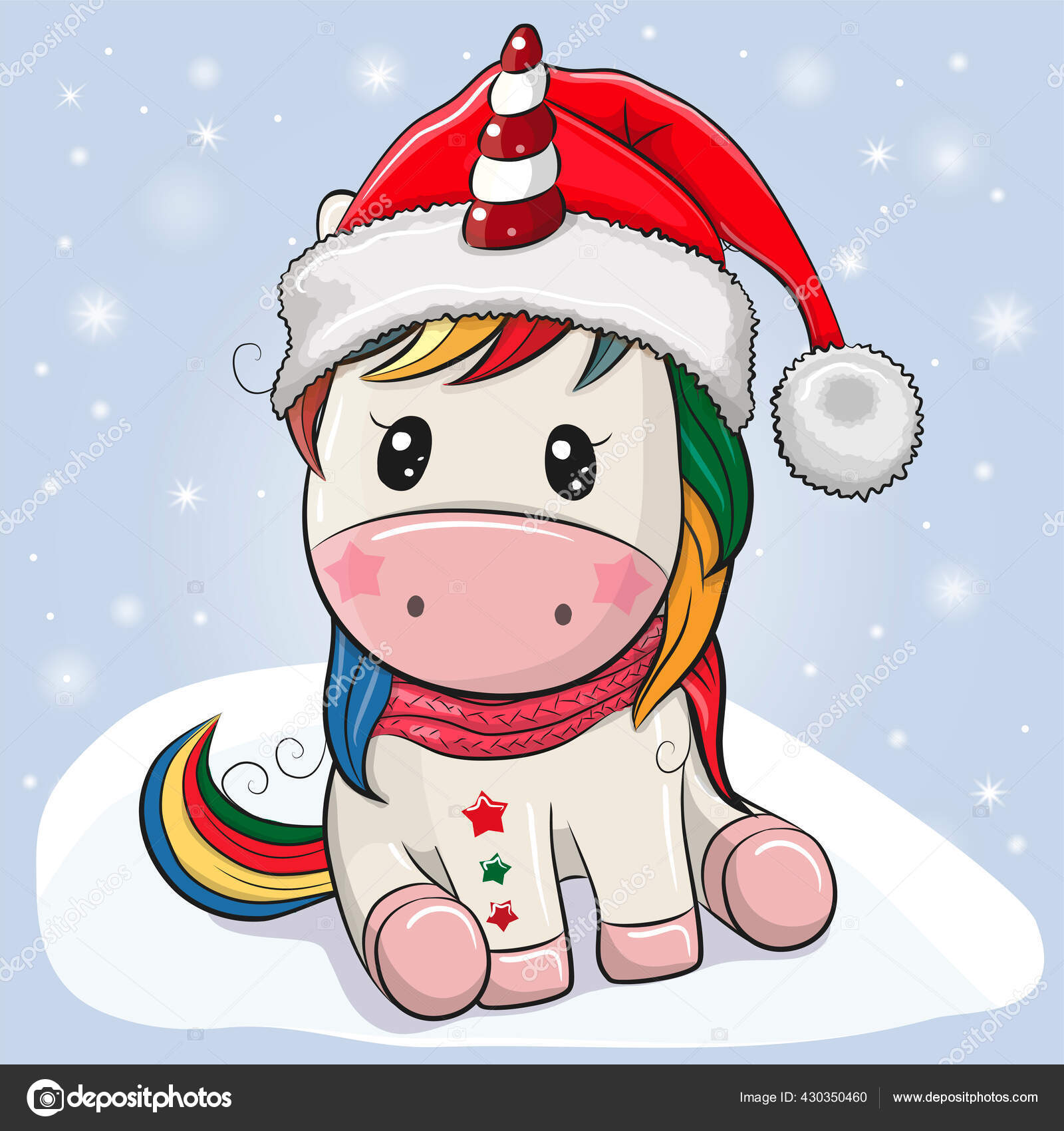 unicórnio papai noel com presente de natal desenho animado kawaii