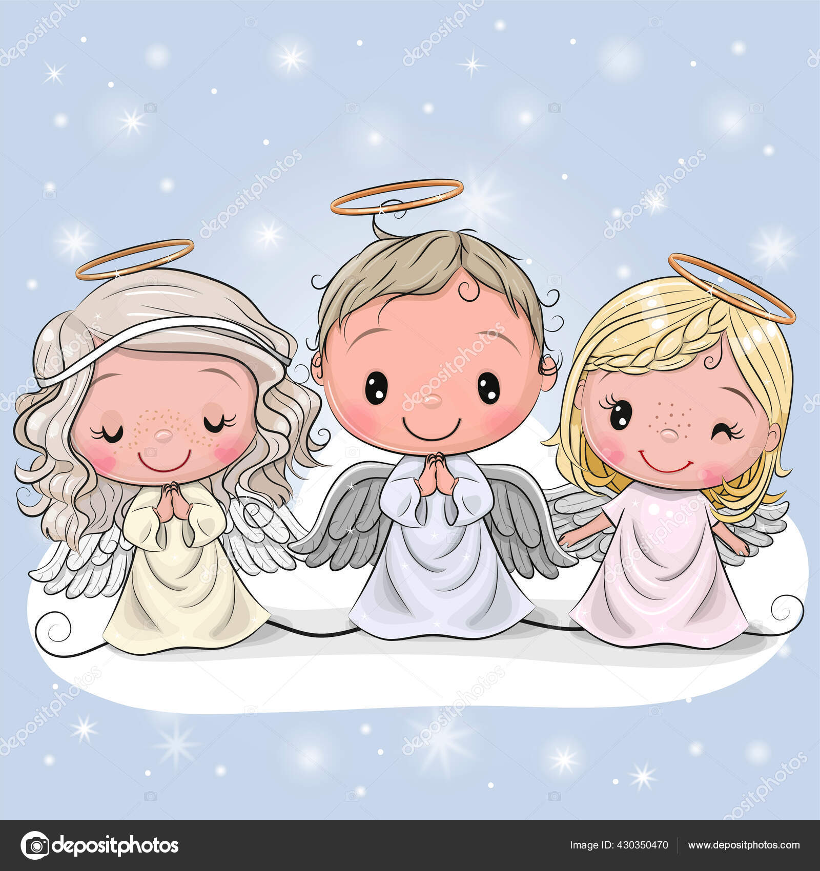 Three Cute Cartoon Christmas Angels Blue Background Stock Vector Image by  ©Reginast777 #430350470