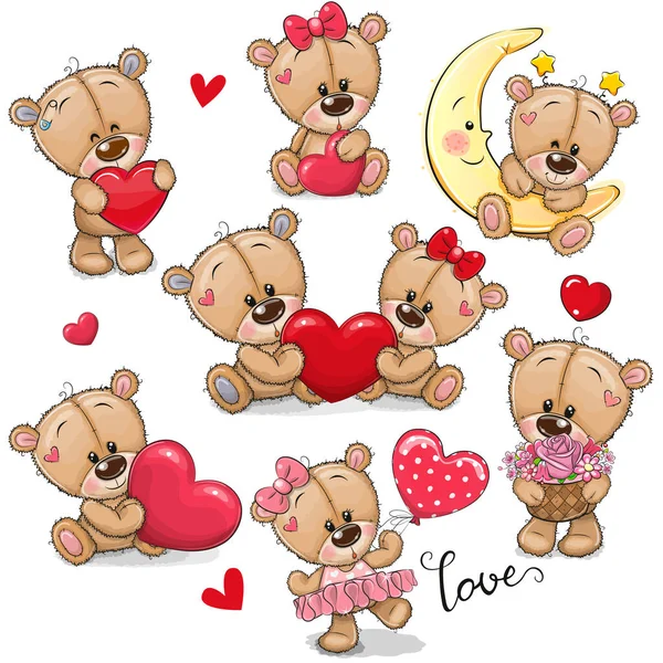 Zestaw Cute Cartoon Teddy Bear Białym Tle — Wektor stockowy