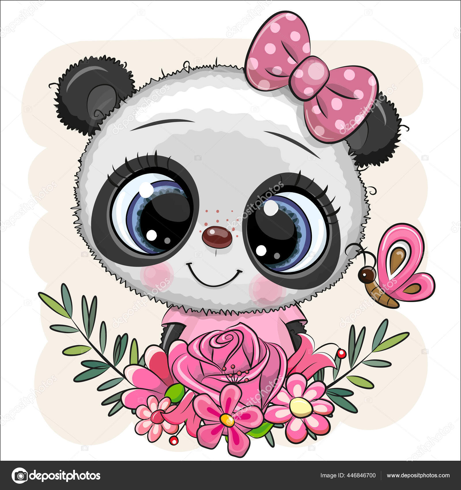 Ilustração Dos Vetores Do Urso Panda E Das Flores. Desenho De