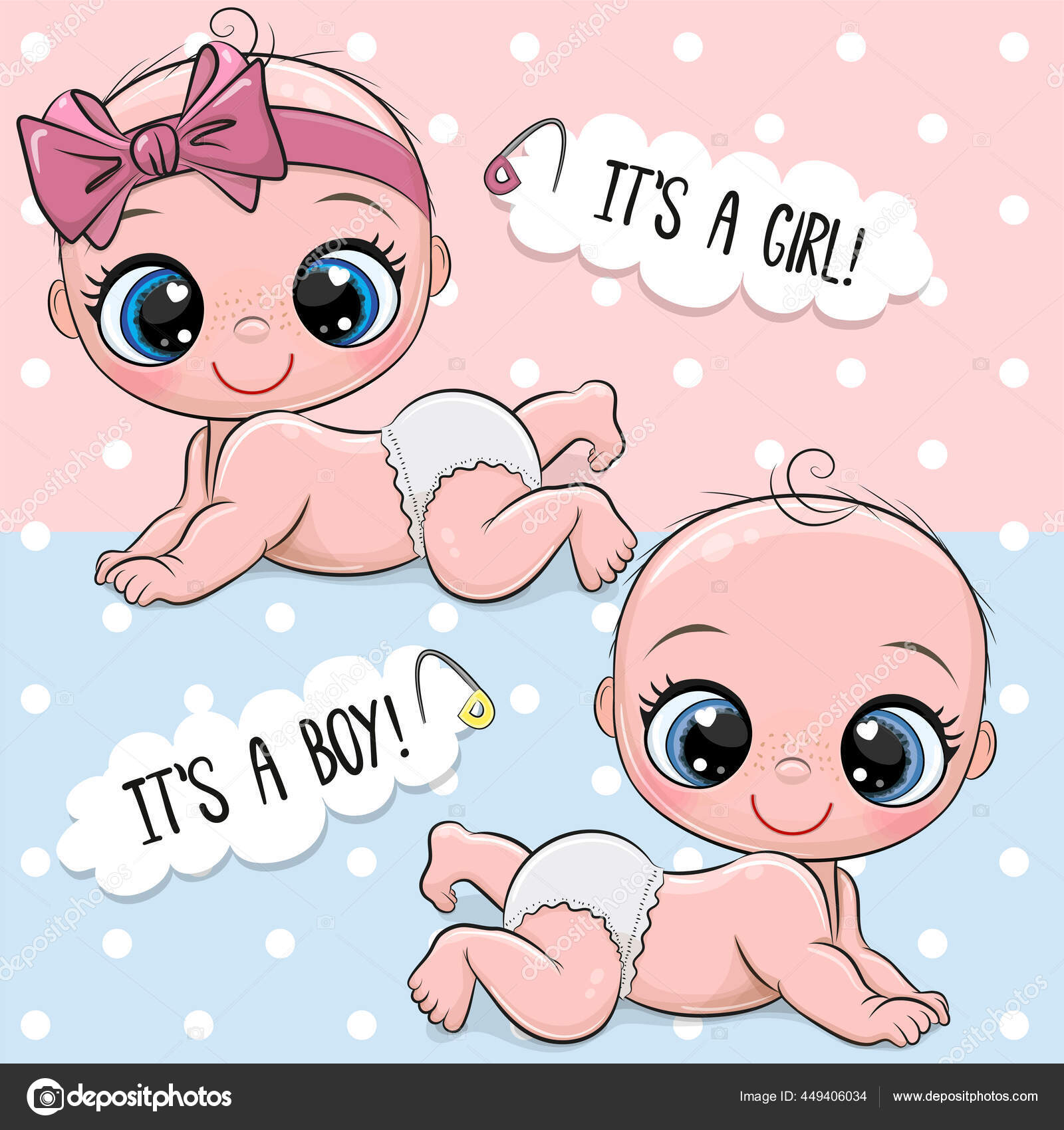 Baby Shower Greeting Card Cute Babies Boy Girl Stock Vector Image by  ©Reginast777 #449406034