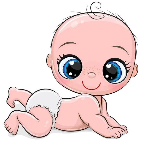 Cute Cartoon Baby Isolated White Background — Stock Vector