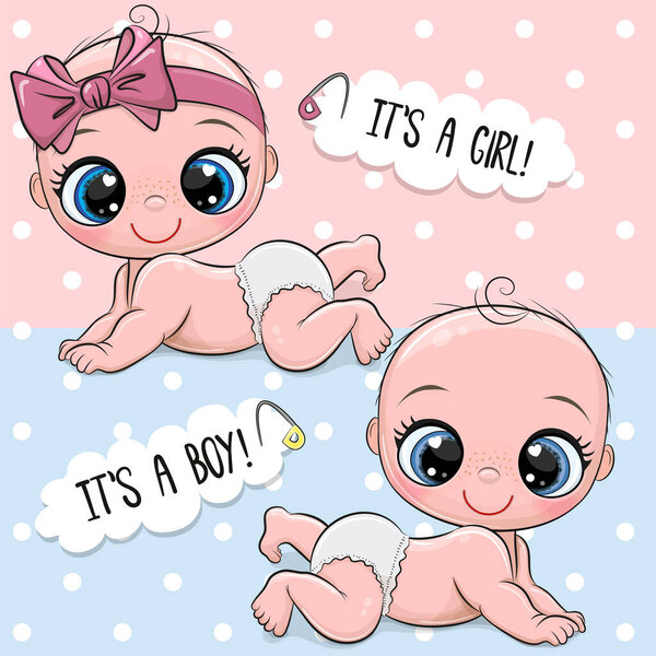 Открытки с детским душем с милым мальчиком и девочкой