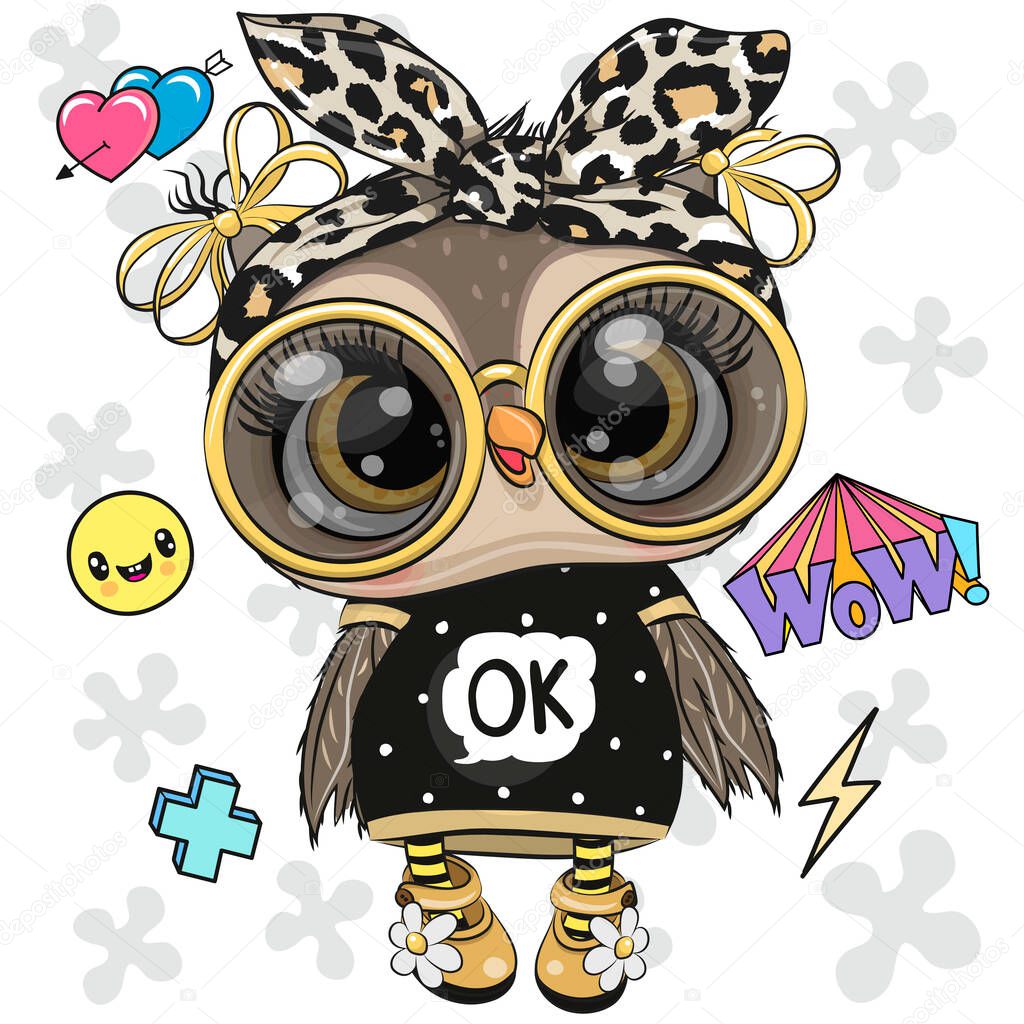 Cool Cartoon Cute Owl with sun glasses