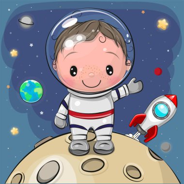 Ay 'da Ay' ın arka planında sevimli çizgi film astronotu.
