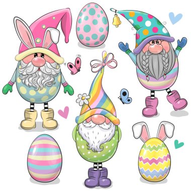 Set of Cute Cartoon Easter Gnomes isolated on a white background clipart