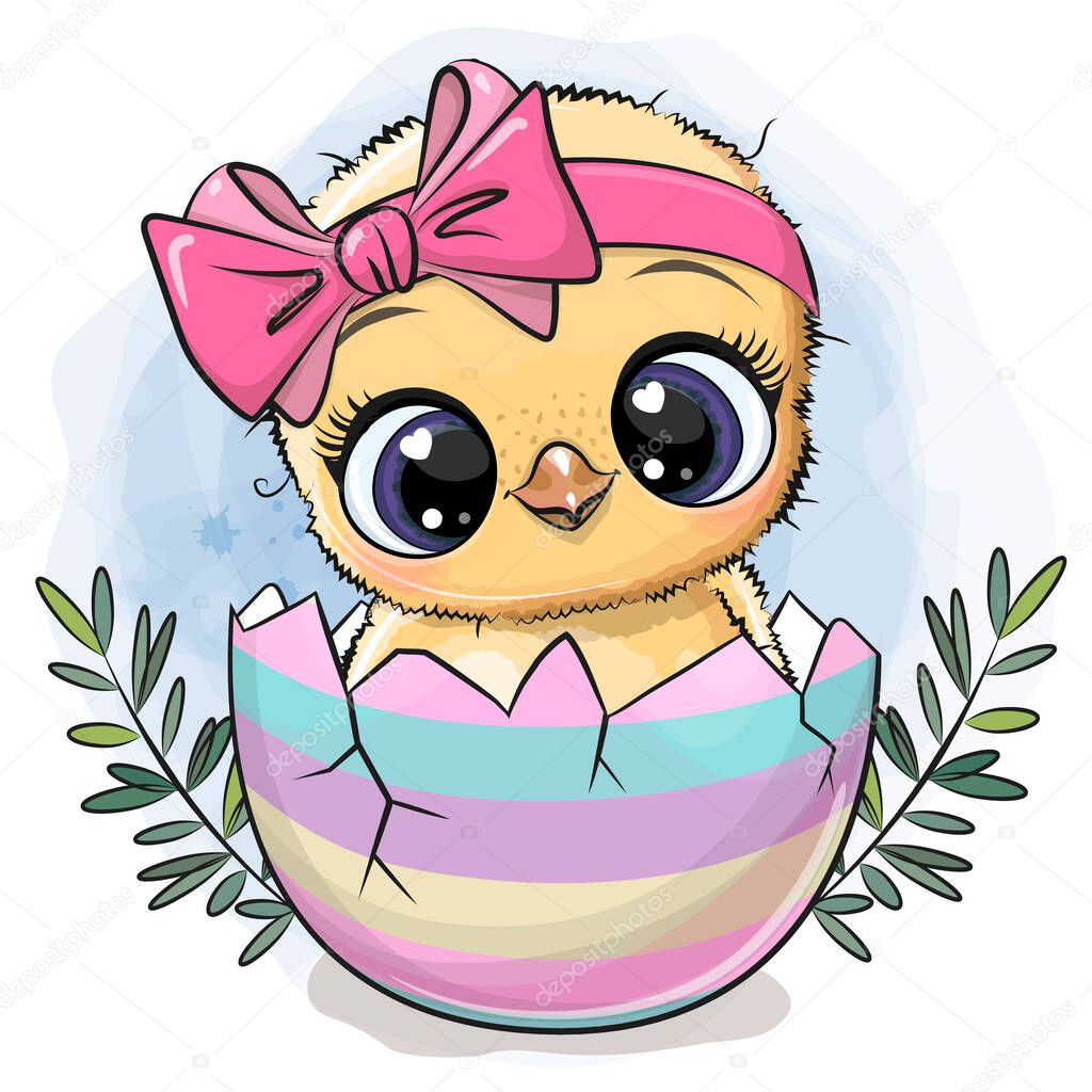 Easter illustration of a cute chicken hatched from the egg